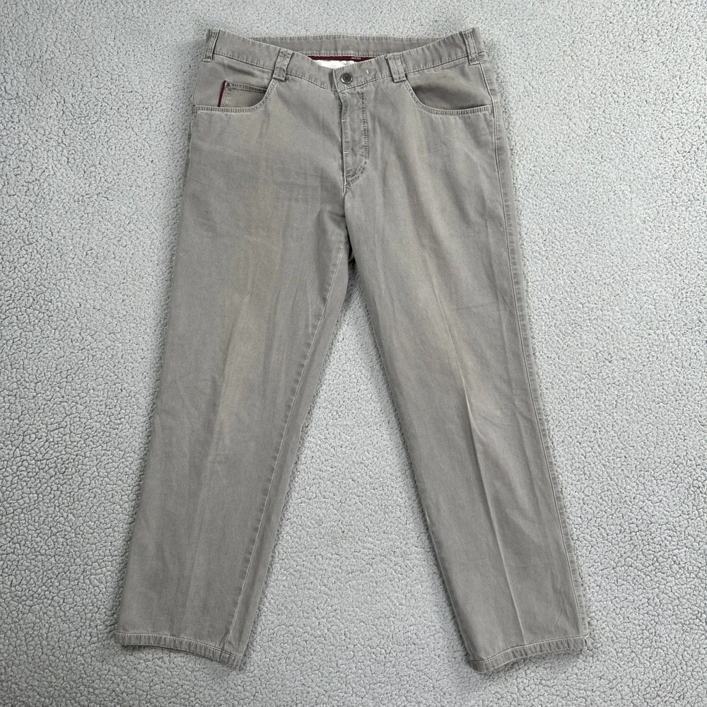 Meyer Diego Chino Pants Men 36x28 Grey Cotton Stretch Modern Flat Front